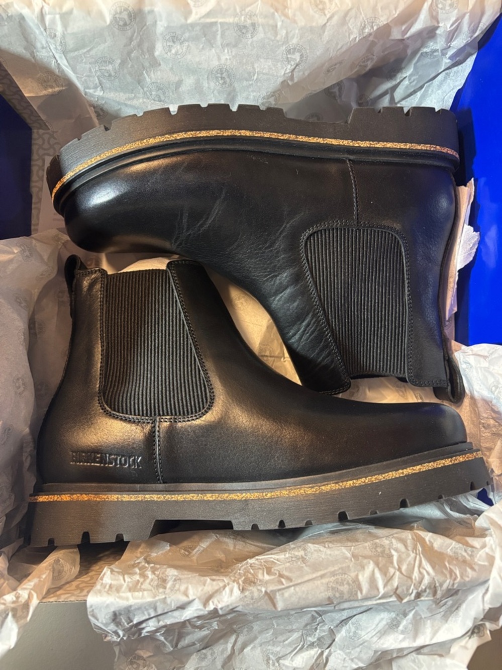 Birkenstock Highwood Slip On Black Leather Mid Ankle Boots with Cork Trim